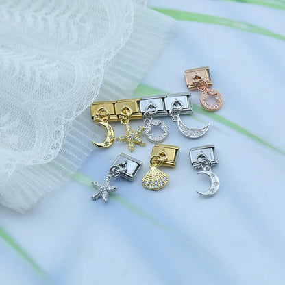 Moon, Star & Shell CZ Dangle Italian Charms (Gold & Silver)