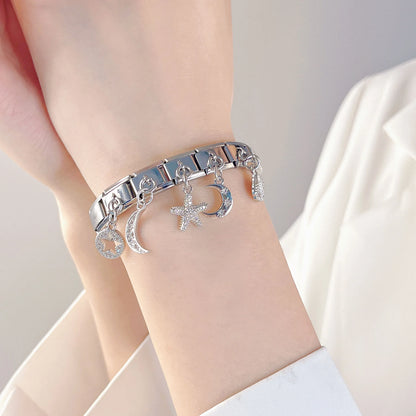 Moon, Star & Shell CZ Dangle Italian Charms (Gold & Silver)