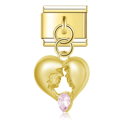 Romantic Lover's Gaze Crystal Heart Dangle Charm