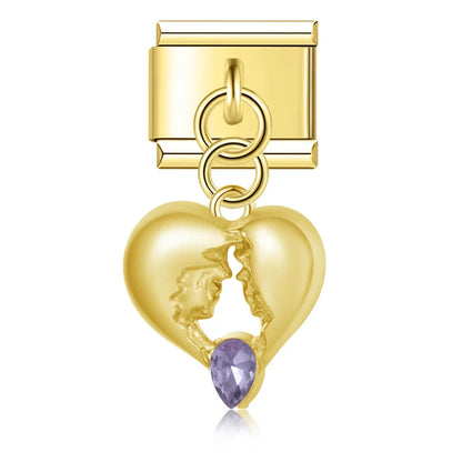 Romantic Lover's Gaze Crystal Heart Dangle Charm