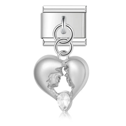 Romantic Lover's Gaze Crystal Heart Dangle Charm