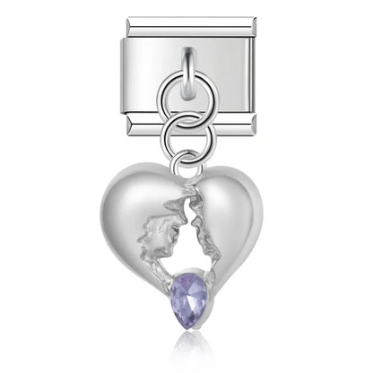 Romantic Lover's Gaze Crystal Heart Dangle Charm