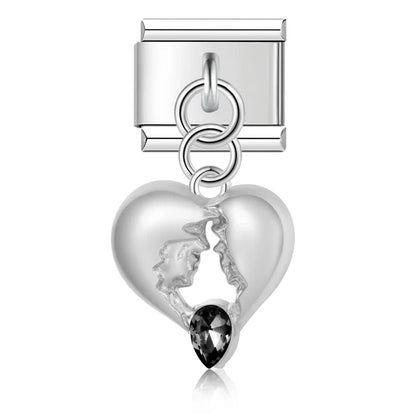 Romantic Lover's Gaze Crystal Heart Dangle Charm
