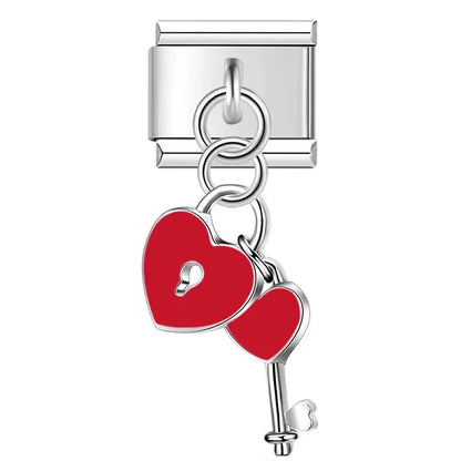 Romantic Heart Key & Lock Dangle Charm in Silver