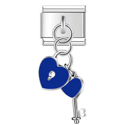 Romantic Heart Key & Lock Dangle Charm in Silver