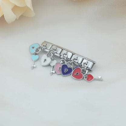 Romantic Heart Key & Lock Dangle Charm in Silver