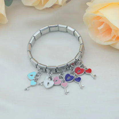 Romantic Heart Key & Lock Dangle Charm in Silver