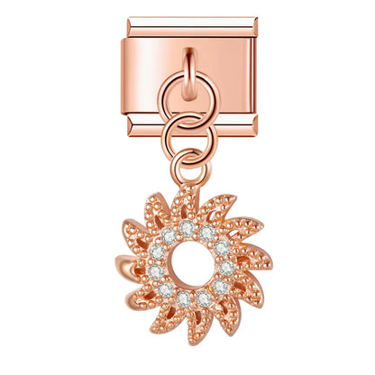 The Shiny Rose Gold Flower, Bowknot, Crown & Moon Dangle Charm