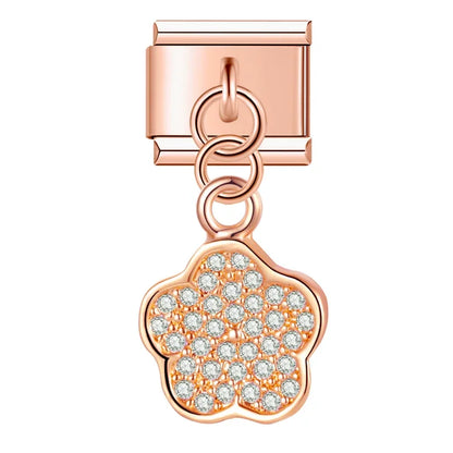 The Shiny Rose Gold Flower, Bowknot, Crown & Moon Dangle Charm