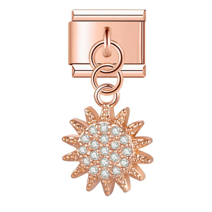 The Shiny Rose Gold Flower, Bowknot, Crown & Moon Dangle Charm
