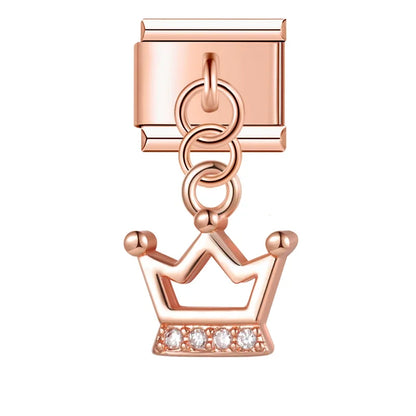 The Shiny Rose Gold Flower, Bowknot, Crown & Moon Dangle Charm