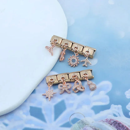 The Shiny Rose Gold Flower, Bowknot, Crown & Moon Dangle Charm