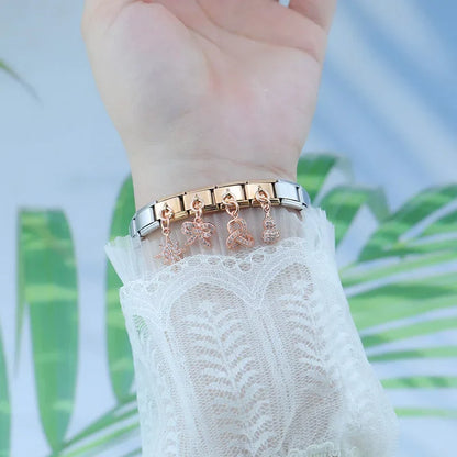The Shiny Rose Gold Flower, Bowknot, Crown & Moon Dangle Charm