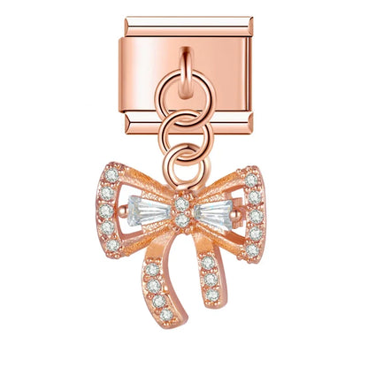 The Shiny Rose Gold Flower, Bowknot, Crown & Moon Dangle Charm