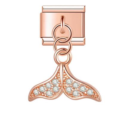 The Shiny Rose Gold Flower, Bowknot, Crown & Moon Dangle Charm