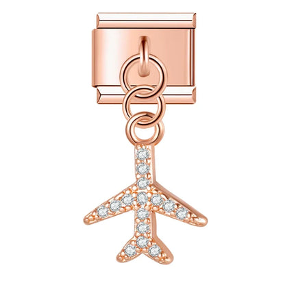 The Shiny Rose Gold Flower, Bowknot, Crown & Moon Dangle Charm
