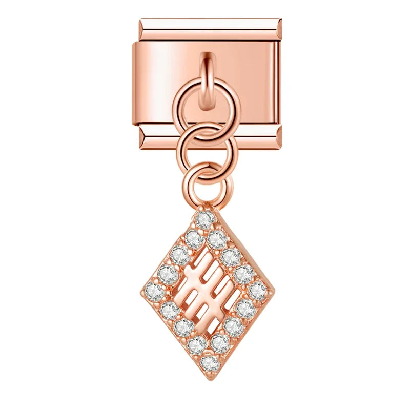 shiny rose gold charms Flower Bowknot Crown Moon