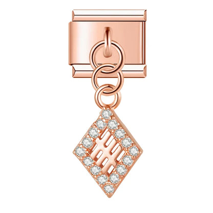 The Shiny Rose Gold Flower, Bowknot, Crown & Moon Dangle Charm