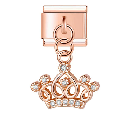The Shiny Rose Gold Flower, Bowknot, Crown & Moon Dangle Charm