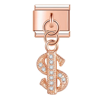 The Shiny Rose Gold Flower, Bowknot, Crown & Moon Dangle Charm