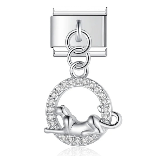 Crystal Butterfly & Prowling Panther Dangle Charm in Silver & Gold