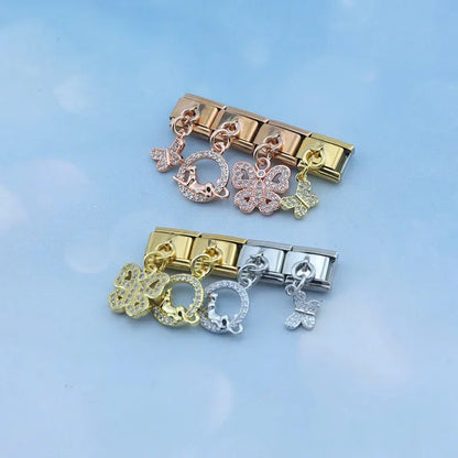 Crystal Butterfly & Prowling Panther Dangle Charm in Silver & Gold