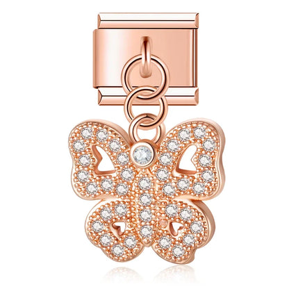 Crystal Butterfly & Prowling Panther Dangle Charm in Silver & Gold