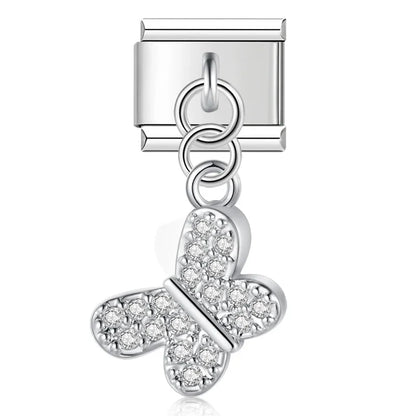 Crystal Butterfly & Prowling Panther Dangle Charm in Silver & Gold