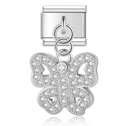 Crystal Butterfly & Prowling Panther Dangle Charm in Silver & Gold