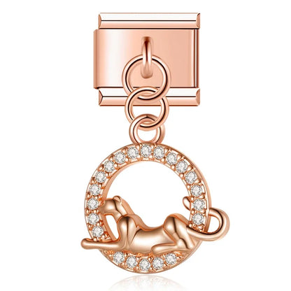 Crystal Butterfly & Prowling Panther Dangle Charm in Silver & Gold
