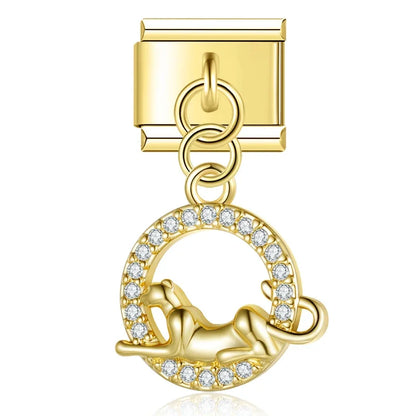 Crystal Butterfly & Prowling Panther Dangle Charm in Silver & Gold