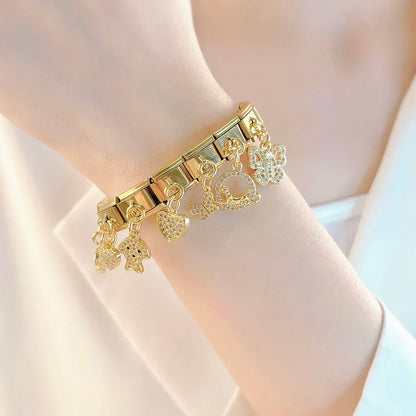 Crystal Butterfly & Prowling Panther Dangle Charm in Silver & Gold
