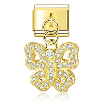 Crystal Butterfly & Prowling Panther Dangle Charm in Silver & Gold