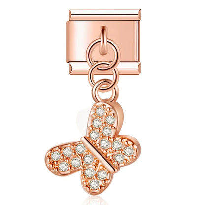 Crystal Butterfly & Prowling Panther Dangle Charm in Silver & Gold