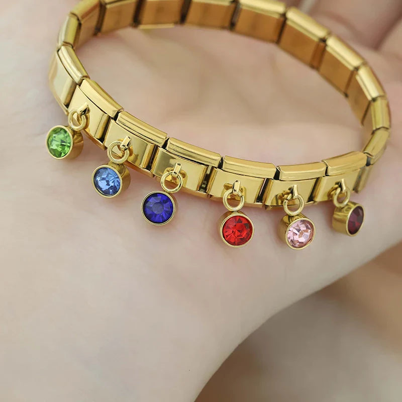 colorful birthday gemstone  ITALIAN Charms gold