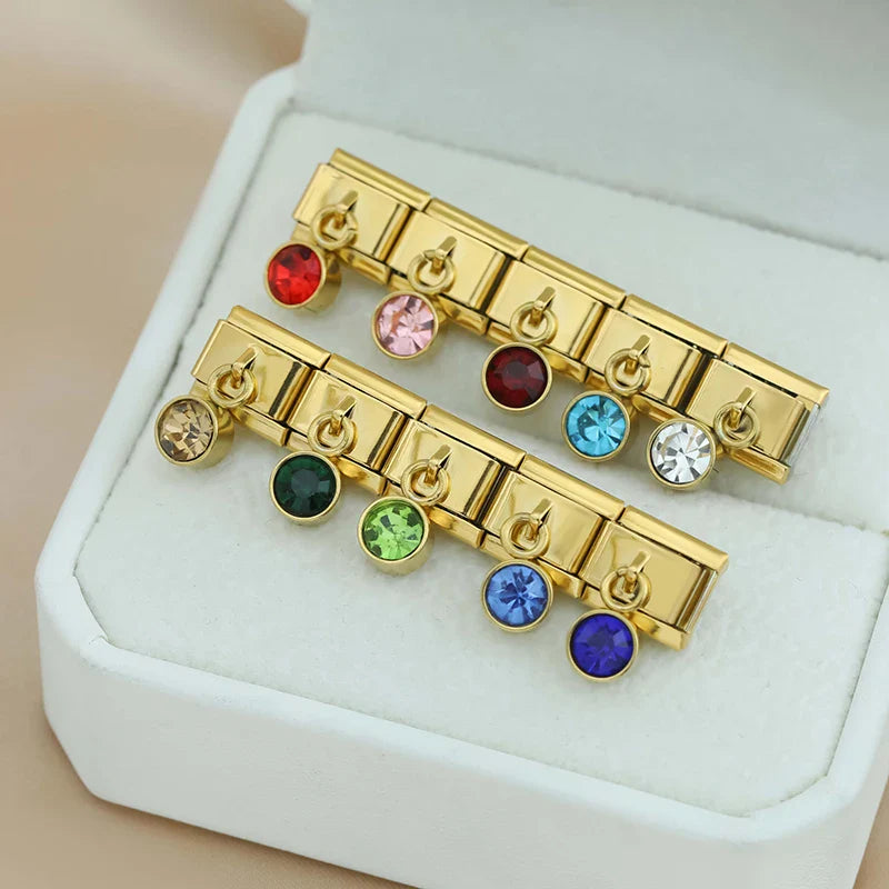 colorful birthday gemstone  ITALIAN Charms gold