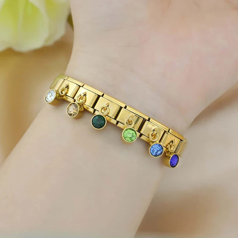 colorful birthday gemstone  ITALIAN Charms gold