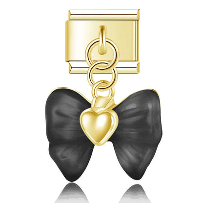 Winged Crystal & Coquette Bow Dangle Italian Charms in Gold — Angel Wing Heart & Resin Bow Dangle Links