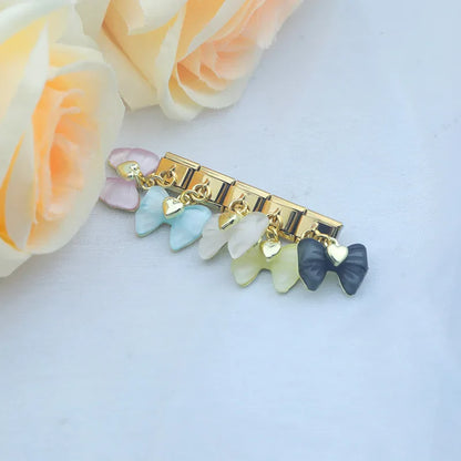 Winged Crystal & Coquette Bow Dangle Italian Charms in Gold — Angel Wing Heart & Resin Bow Dangle Links