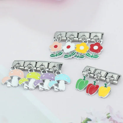 The Glaze Flower & Mushroom Dangle Charm in Silver