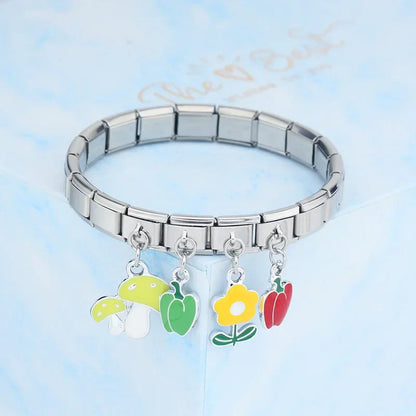 The Glaze Flower & Mushroom Dangle Charm in Silver