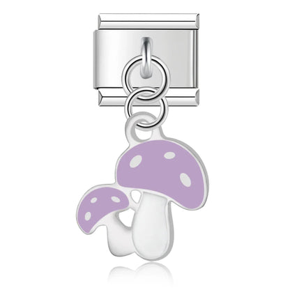 The Glaze Flower & Mushroom Dangle Charm in Silver