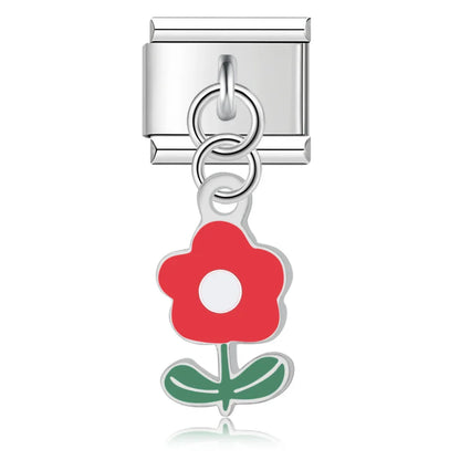 The Glaze Flower & Mushroom Dangle Charm in Silver