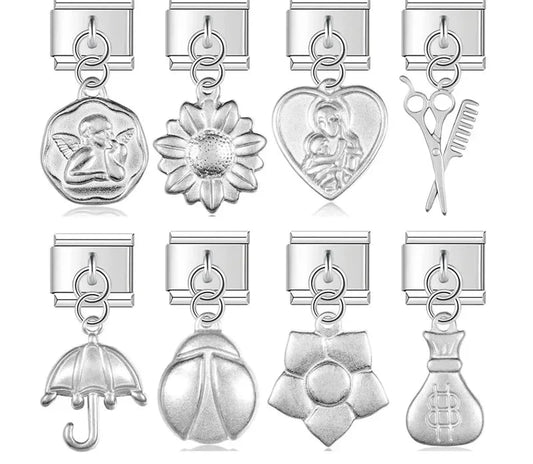 Matte Silver Embossed Symbol Dangle Charm