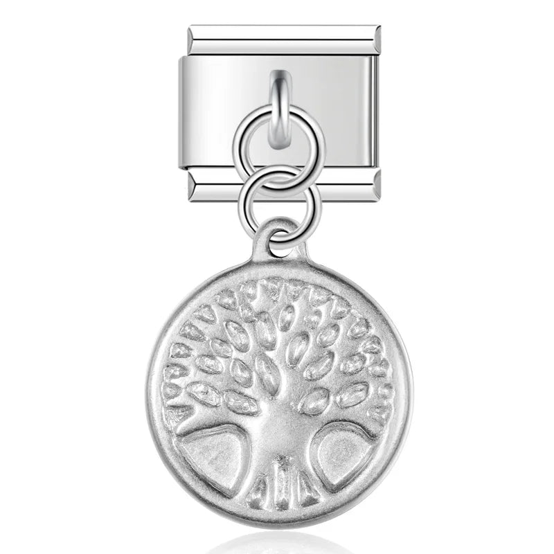 Matte Silver Embossed Symbol Dangle Charm