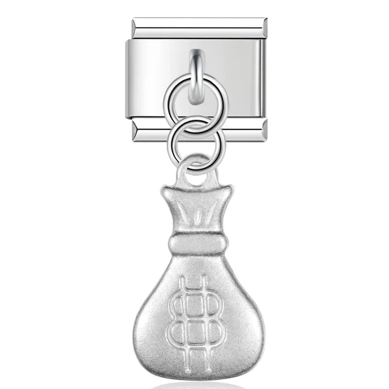 Matte Silver Embossed Symbol Dangle Charm