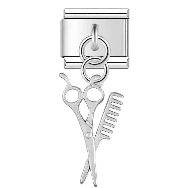 Matte Silver Embossed Symbol Dangle Charm