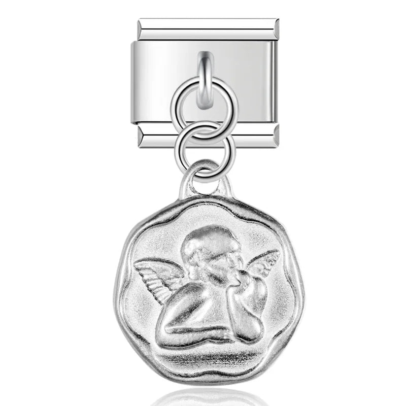 Matte Silver Embossed Symbol Dangle Charm