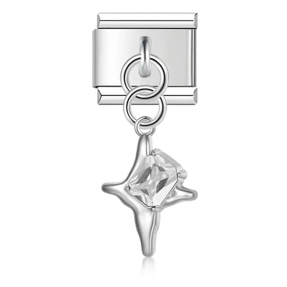 Geometric Crystal Star & Shape Dangle Charm in Silver & Gold