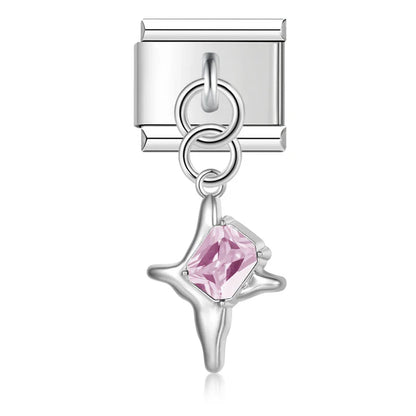 Geometric Crystal Star & Shape Dangle Charm in Silver & Gold